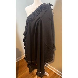 AllSaints Brown Stripe Tassel Silk Cotton Scarf 82x70 Scandi Girl‎ Minimalist